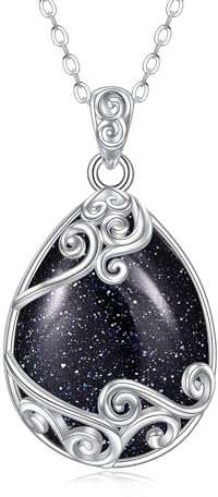 YAFEINI 925 Sterling Silber Blauer Sandstein Kette Filigrane Anhänger Halskette Schmuck für Damen Mädchen (FF-Blauer Sandstein Filigrane Kette)