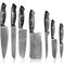 Küchenkompane - Edelstahl Messerset Kumai - 7-teiliges Küchenmesser Set - Kochmesser im Damast Design mit Epoxidharz Griff inkl. Geschenkbox - rostfreie & scharfe Messer - Designed in Germany