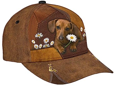 501 Dackel Weißes Blumenleder Braun Herren Damen Baseballkappe Verstellbar Baseball Cap Baumwolle Outdoor Hut Für Draussen Laufen Sport