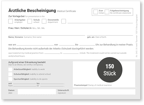 Frank Paperman® | 150x Ärztliche Bescheinigung | 3 x Block à 50 Blatt | Attest | Behandlungbescheinigung für Ärzte, Heilpraktiker, Physio, Massage, Studios u.v.m.
