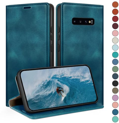 HUOUH for Samsung Galaxy S10 Wallet case with RFID Blocking PU Leather,Credit Card Holder,Flip Folio Book Phone cases Shockproof Cover Women Men for Samsung S10 case Teal