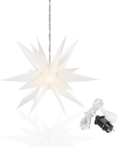 OVILUM Leuchtstern 3D mit LED Beleuchtung | weiß | |Ø 57 cm| 3D Stern mit 18 Spitzen | wetterfest | Garten Deko, Wohnzimmer, Weihnachtsdeko | Weihnachtsstern | mit Timer | 7,5m Zuleitung