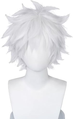 NiceLisa Short Silver White Fluffy Cosplay Wig Satoru Kaneki Ken Synthetic Wig