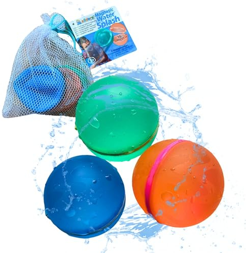 alldoro 60217 wiederverwendbare Wasserbomben mit Magnetverschluss, 3er-Set selbstschließende Wasserballons, Silikon, bunt, 7 cm, Grün/Blau/Orange im Netz