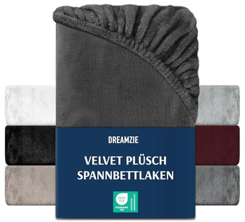 DREAMZIE Premium Frottee Spannbettlaken 90 x 200-100 x 200, Cashmere-Touch Bettlaken Jersey Fleece Spannbetttuch Laken, Dunkelgrau