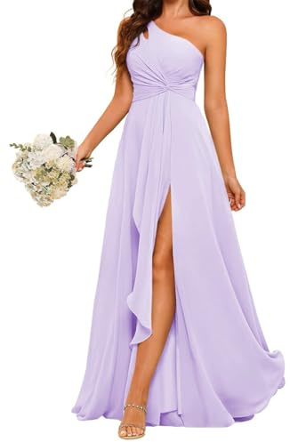 YIANN Robe de demoiselle d'honneur pour femme avec fente, longue en mousseline de ligne A, robe formelle à épaule unique, lilas, 42