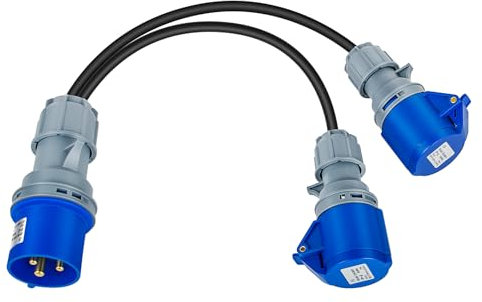 vapourd 32A Plug to 2 x 16A Sockets, 2 Way Hookup Converter Cable, Splitter Distributor Generator Caravan Adapter 230V IP44
