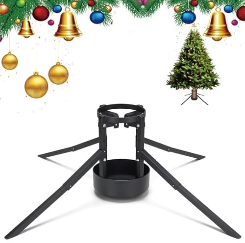 Starbover Christmas Tree Stand for Real Trees, Heavy Duty Metal Xmas Tree Holder for Trunks of 5.5-11cm, Christmas Tree Base Stand with Water Reservoir for 3-10FT live Trees&Artificial Trees, Black
