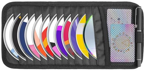 Trinkrittey Car CD Case Holder DVD Vehicle Visor Storage Orangizer Large Capacity CD Visor Case with 12 DVD Storage Sleeves 1 Mesh Pocket 1 Pen Holder and Elastic Strap