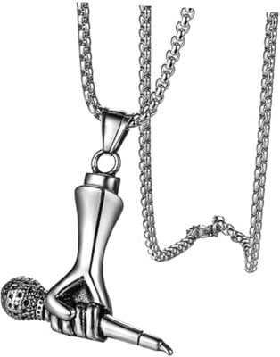 AOKWAWALIY 1PC Titanium Steel Microphone Pendant Necklace for Men Stylish Delicate Neck Pendant 60cm Chain Length Trendy Rock Music Jewelry for Music Lovers