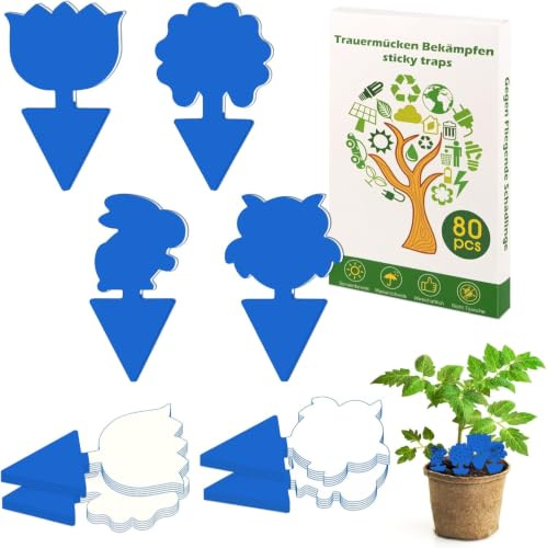 80 Stück Trauermücken Bekämpfen, Blautafeln Klebrige Insektenfallen,Blautafeln Thripse Gegen Trauermücken für die Zimmerpflanzen,Fliegenfalle Blumentopf,Sicher,Geruchlos,für den Innen-Außenbereich