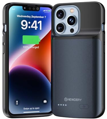 NEWDERY Akkuhülle für iPhone 13/13 Pro & 14/14Pro, 4800 mAh, schlanke, tragbare Schutzhülle, Ladeabdeckung, wiederaufladbar, erweitertes Ladegerät, Hülle für iPhone 13/13 Pro & 14/14Pro (6,1 Zoll),