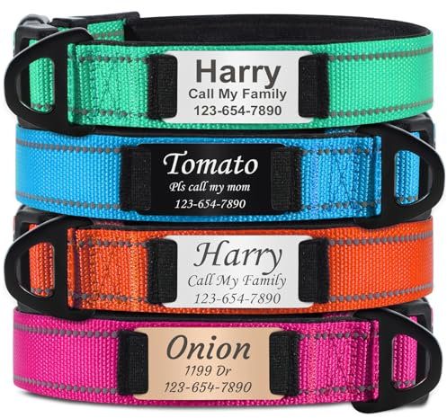 TagME Collar para Perro Personalizado con Placa de Nombre, Collar de Nailon Reflectante con Etiqueta de Identificación para Perros Extra Grandes, 12 Colores y 3 Fuentes Disponibles