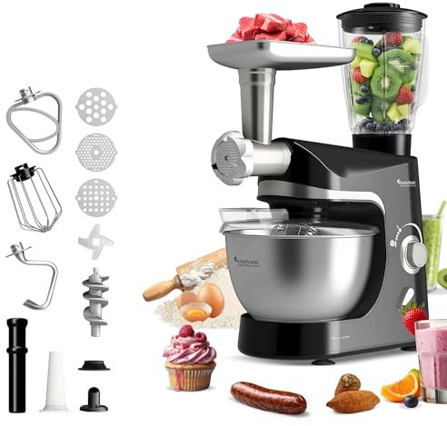 TurboTronic TT-007 / Robot de Cuisine – Batteur sur Socle – Robot Pâtissier – Mixeur Multifonction – 5 Litres – 2000W – Noir