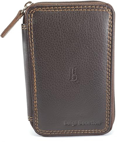 Llavero para hombre y mujer, piel auténtica con cremallera, 8 ganchos y bolsillos, con caja de regalo tamaño 12 x 7,5 x 2 cm Art. 3106 Marca Luigi Benetton