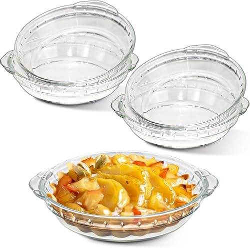 Xaztr 4 Pack Small Glass Pie Dish for Baking, 18cm Clear Round Pie Pan with Handles Glass Pie Plate Dish for Baking Serving Snacks Salads Desserts