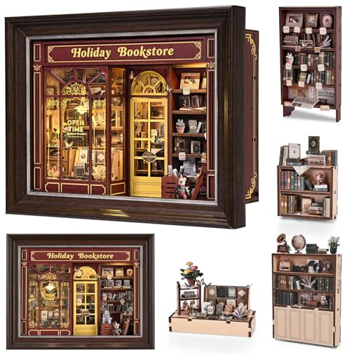 CRESYMME Book Nook Kit, DIY Miniatur Haus Puppenhaus Bausatz Bücherregal Deko für Jugendliche und Erwachsene（Die alte Bücherecke）