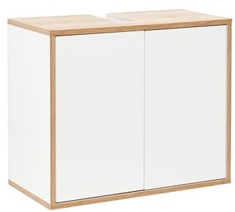 BadeDu Minho Waschbeckenunterschrank – 60 cm in Braun hell/Weiß, 2 Türen mit Push-to-Open Technik – Made in Germany