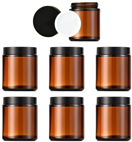 8 Stück 250ml Cremedosen zum Befüllen Apothekerglas Salbentiegel Braunglas Glasbehälter Tiegel mit Deckel für Gesichtscreme, Lotionen, Ätherische Öle und Andere Kosmetika