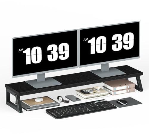 HOOBRO Dual Monitor Stand, Monitor Riser for 2 Screens, 100 cm Large Computer Monitor Stand, Desk Shelf Organizer for Office Desk, Accessories, Black EBB121CJ01