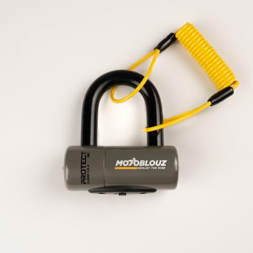 MOTOBLOUZ Antivol moto Homologué SRA, Bloque Disque | 3 clés fournies, Facile à ranger 135 x 115 x 45 mm, Cordon de sécurité inclus, Homologué assurance