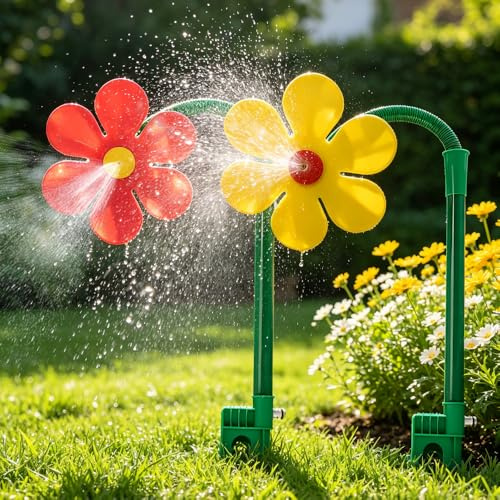 WRQIOO 2 irrigatori per prato, fiori danzanti, 360° Crazy Daisy Sprinkler, fiori d'acqua per giardino con attacco per tubo da 4/6 pollici, adatti per giardini ed esterni