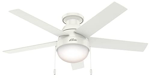 HUNTER Anslee Indoor Low Profile Ceiling Fan with LED Light and Pull Chain Control, 46, White