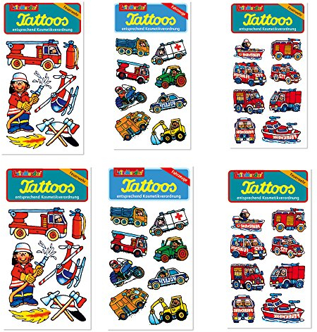 6-teiliges Tattoo-Set * Feuerwehr * vom Mauder-Verlag | Kinder Kindertattoo Kindergeburtstag Geburtstag Mitgebsel Feuerwehrmann Feuer Sam