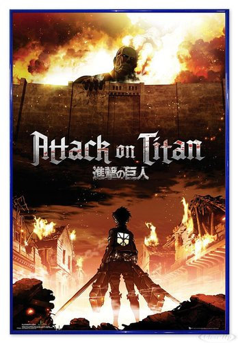 Close Up Attack On Titan Poster Manga/Anime (94x63,5 cm) gerahmt in: Rahmen blau