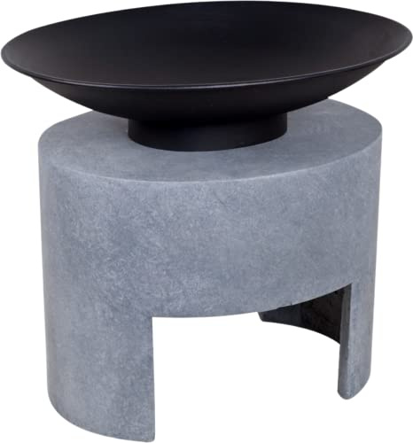 Ivyline Firebowl & Oval Console in Cement - UV Stable, Frost Proof & Durable - Decorative Contemporary Stylish Sturdy Outdoor Firepit - H41cm x W46cm