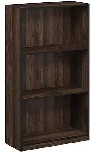 Furinno Basic Bücherregal mit 3 Fächern, Aufbewahrungsregal, Holz, Columbia Walnut/Schwarz, 23.5 x 55.25 x 100.33 cm