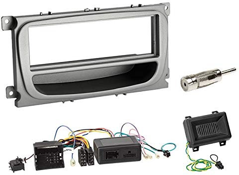 1 DIN Radio Einbauset mit Lenkradfernbedienung für Ford Mondeo 4 (BA7) 2007-2014 Silber