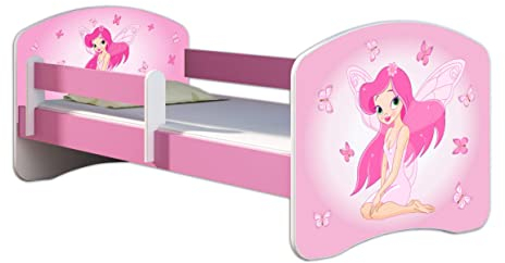 Kinderbett Jugendbett mit einer Schublade und Matratze Rausfallschutz Rosa 70 x 140 80 x 160 80 x 180 ACMA II (07 Rosa Fee, 80 x 160 cm)