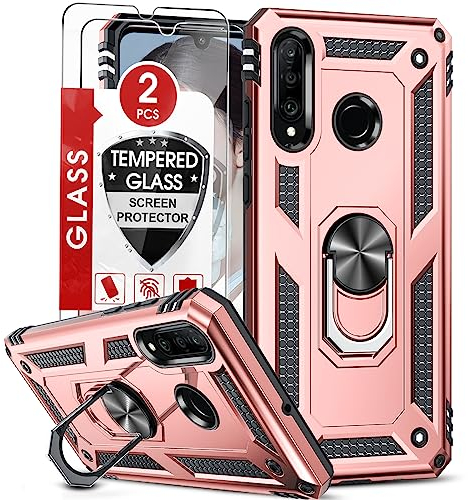LeYi Cover per Huawei P30 Lite con 2 Pellicola in Vetro Temperato, 360° Rotante Anello Magnetica Supporto Difesa Militare TPU Case Silicone Custodia per Huawei P30 Lite /P30 Lite New Edition Rosa