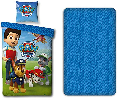 Paw Patrol Bettwäsche-Set, Bettbezug 140 x 200 cm + Kissenbezug + Spannbettlaken 90 x 190 cm