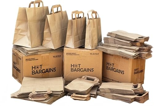 HOT BARGAINS Large Brown Paper Bags with Handles, 50-Pack