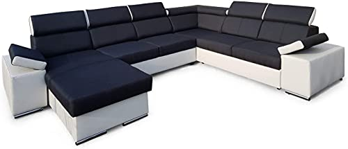 Ecksofa mit Schlaffunktion Ariva Pano 334 cm x 264 cm - Wonlandschaft in U-Form - XXL Sofa - Schlafsofa Groß - Schwarz/Weiß - Gewebe mit Kunstleder - Seite Links - Modern 19