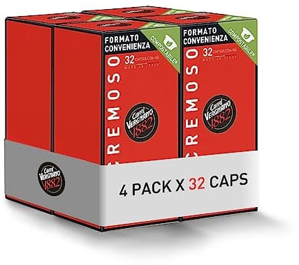 Caffè Vergnano 1882 - 128 pz Capsule Caffè Compatibili Lavazza A Modo Mio Compostabili, Cremoso (4 confezioni da 32 capsule)