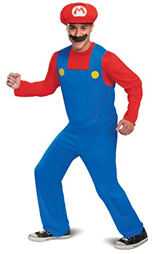 DISGUISE Super Mario MARIO Erwachsenen-Kostüm, mit Hut und Bart Zubehör, leichtes Material, Erwachsenen Größe M 38-40