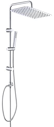 Görbach Colonne de Douche Mural avec Fixations Réglables Baignoire Set Kit de Douche sans Robinet avec Douchette et Pommeau de Douche Pluie Picots Anti-calcaire en INOX 35x25cm