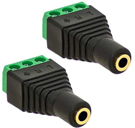 2X Klinken Buchse 3,5mm Adapter > Terminal Block 3-Pin Schraub Klemmen Vergoldet