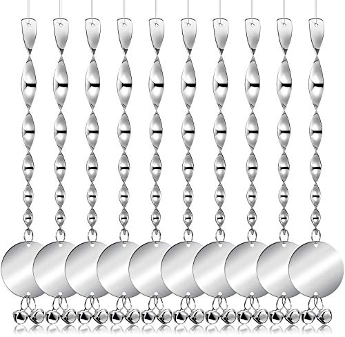 10er Pack Vogelschreck Scheiben Set Silberne Spiral Stäbe mit Glöckchen Halten Vögel von Garten, Obstbäumen, Fenstern, Terrassen und Häusern Fern