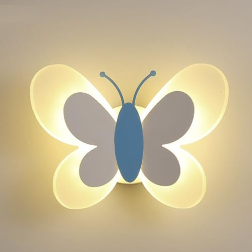 15W LED Innen Wandlampe Dimmbar mit Fernbedienung,Kinderzimmer Wandleuchte mit Schalter und Stecker, Junge Madchen Schlafzimmer Nachttischlampe mit kabel, Kinder Schmetterling lampe Wandbeleuchtung