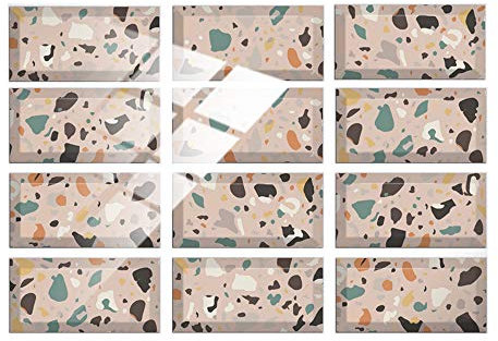 Hiseng 24/48 Pezzi Rettangolo Adesivi per Piastrelle da Cucina, Marmo Mosaico Stampa Impermeabile Adesivo da Parete Formato Autoadesivo Decorativo per Bagno Decorazioni (Rosa,24Pezzi)