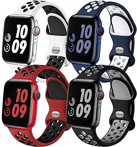 Adorve Paquete de 4 correas compatibles con Apple Watch de 49 mm, 46 mm, 45 mm, 44 mm, 42 mm, iWatch Ultra 2 SE Series 10 9 8 7 6 5 4 3 2 1, para mujeres y hombres, correa de silicona deportiva