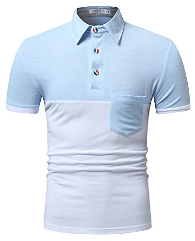 Henley Hemd Herren Basic Stretch Spleißen Herren Shirt Mode Tasche Design Kurzarm Exquisite Knopfleiste Urban Business Casual Herren Poloshirt B-White L