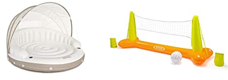 Intex 58292EU - Aufblasbare Lounge, Liegeinsel Canopy Island, 78 x 59 Zoll & Pool Volleybal Game - Aufblasbares Wasserballspiel - Volleyballnetz - 239 x 64 x 91 cm