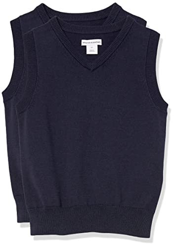 Amazon Essentials Maglione Smanicato con Scollo a v in Cotone in Stile Uniforme Bambini e Ragazzi, Pacco da 2, Blu Marino, 6-7 Anni