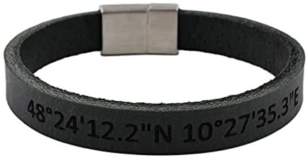123Reis, Armband mit Namen, Lederarmband mit Gravur, personalisiertes Geschenk für Männer und Frauen, Echtleder schwarz, Magnetverschluss Edelstahl, Freundschaftsarmband, Partnerarmband