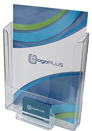 ogoPLUS DIN A4 Wand-Prospekthalter Hochformat mit Visitenkartenständer Querformat, Prospektständer, Flyer-Ständer, Visitenkartenhalter, Prospektbox glasklar, Aufsteller, Werbung, Wandprospek